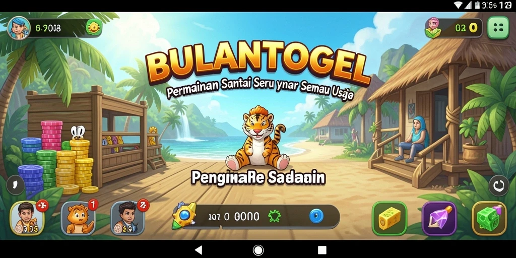 Tangkapan layar gameplay BULANTOGEL dengan tampilan ceria dan karakter lucu.