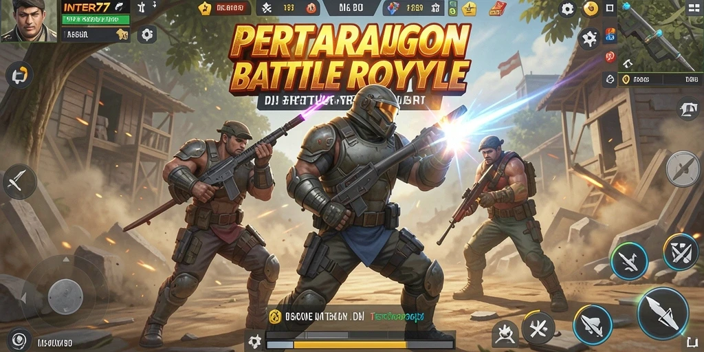 Screenshot gameplay INTER77 menunjukkan momen intens pertempuran Battle Royale.
