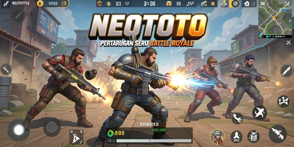 Tampilan seru gameplay NEOTOTO dengan aksi Battle Royale yang mendebarkan.