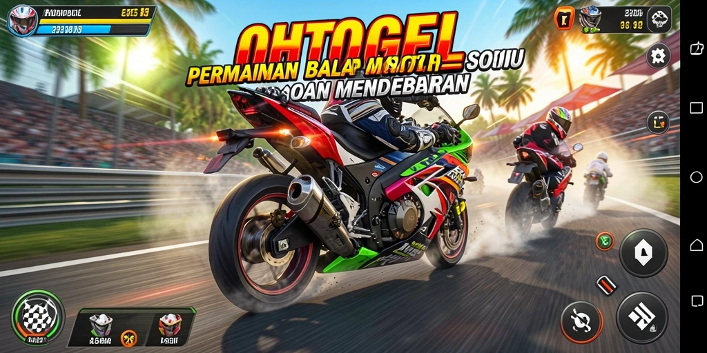 Tangkapan layar OHTOGEL menampilkan aksi balapan motor yang intens dan grafis berkualitas tinggi.