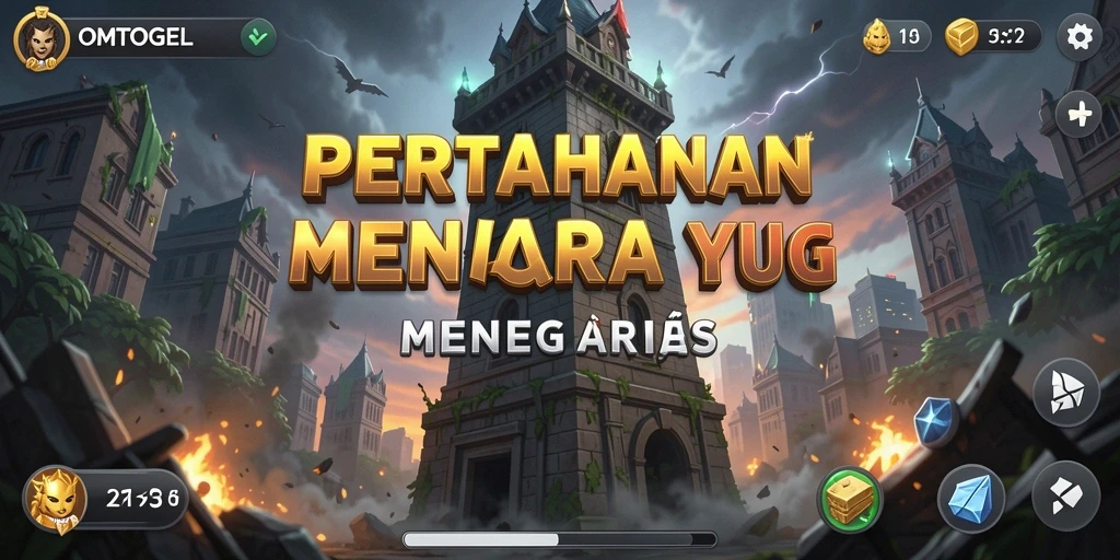 Tampilan gameplay seru OMTOGEL dalam pertahanan menara.