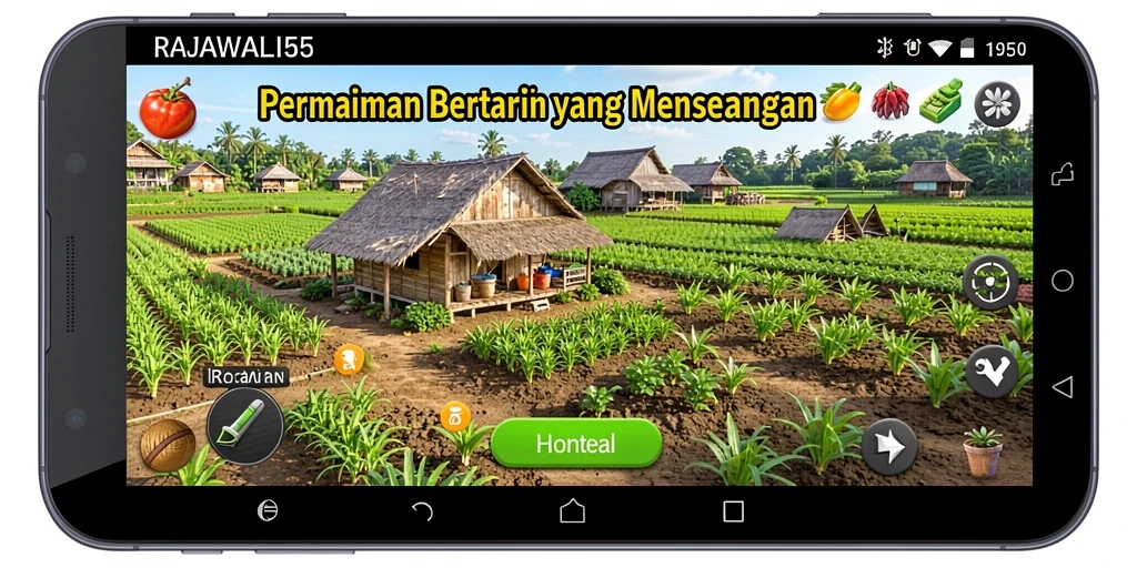 Screenshot gameplay menunjukkan keseruan bertani di RAJAWALI55.