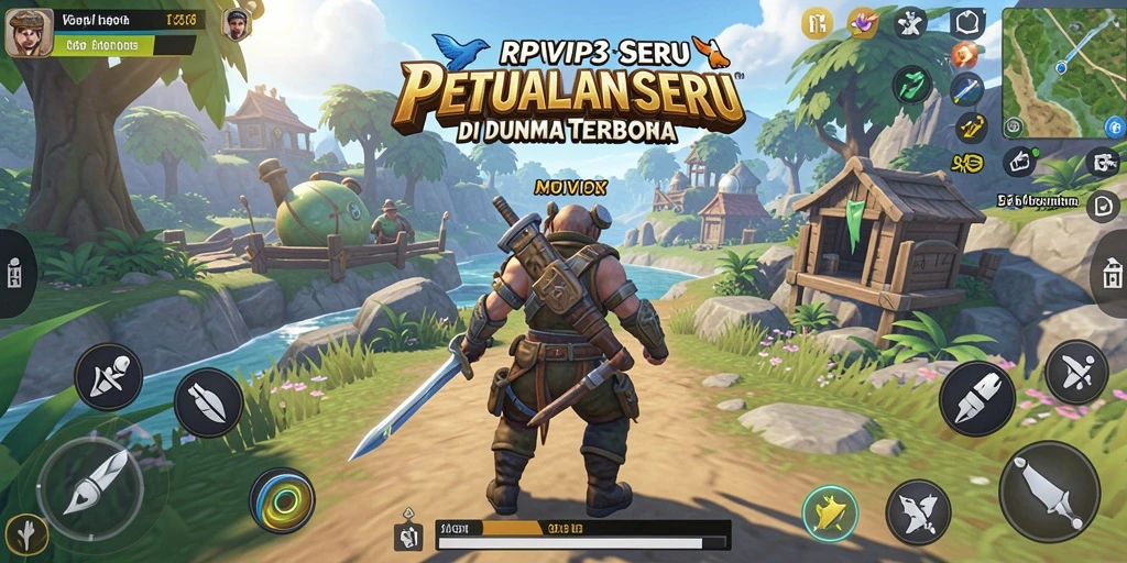 Screenshot gameplay RPVIP3 yang menunjukkan dunia terbuka yang luas.
